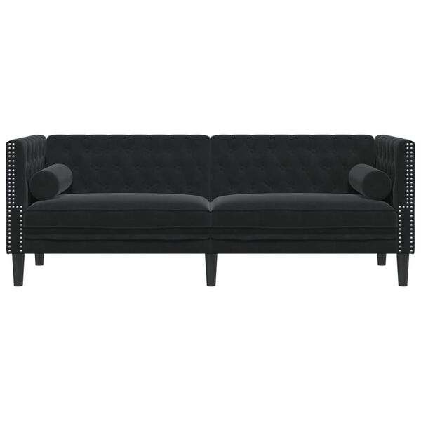 vidaXL Trivietė chesterfield sofa su pagalvėlėmis, juoda, aksomas