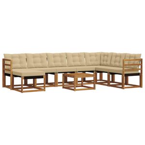 vidaXL Lauko sofos komplektas su pagalve 9 pcs Natūralus ir bežinis