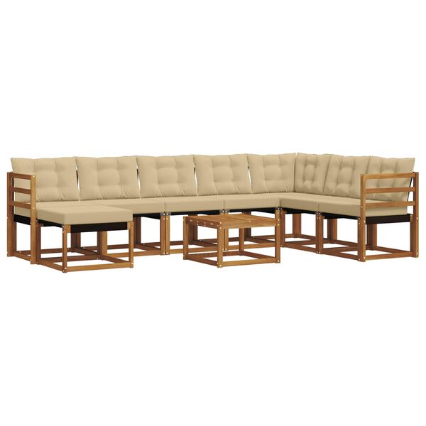 vidaXL Lauko sofos komplektas su pagalve 9 pcs Natūralus ir bežinis