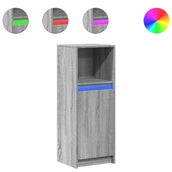 vidaXL &Scaron;oninė spintelė su LED, pilka ąžuolo, 38x34x100cm, mediena