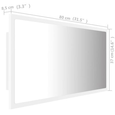 vidaXL Vonios kambario LED veidrodis, baltas, 80x8,5x37cm, akrilas