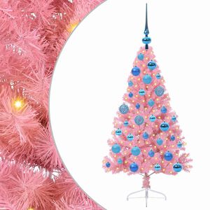 vidaXL Dirbtinis prie&scaron;&scaron;ventinis eglutė su &scaron;viesomis Rožinė 120 cm PVC