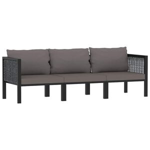 vidaXL Trivietė sofa su pagalvėlėmis, antracito spalvos, poliratanas
