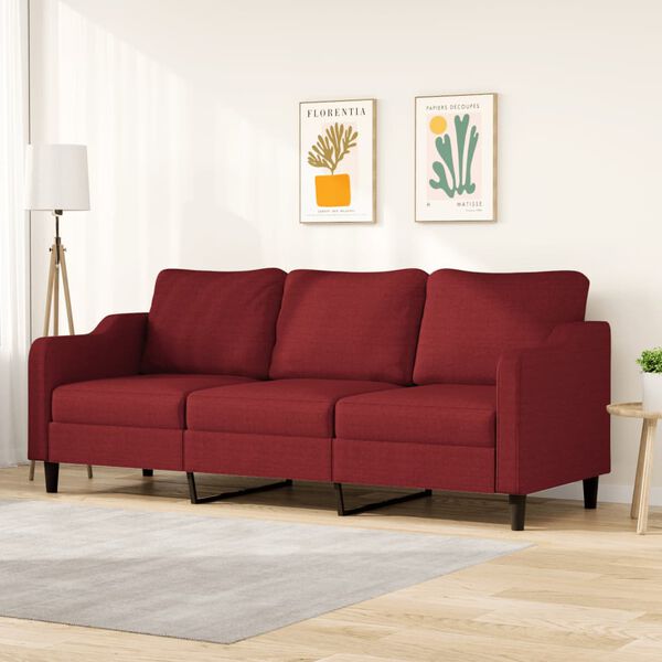 vidaXL Trivietė sofa, raudonojo vyno spalvos, 180cm, audinys
