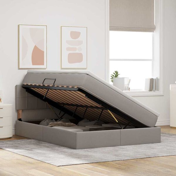 vidaXL Lova su daiktų laikymo vieta ir čiužiniu Taupe 140 x 190 cm
