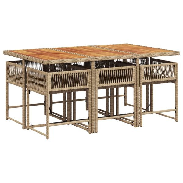 vidaXL Sodo komplektas su pagalvėlėmis, 7 dalių, smėlio, poliratanas