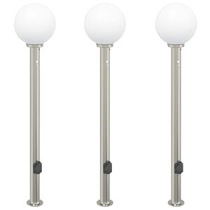 vidaXL Ap&scaron;vietimo stulpeliai su jutikliu ir lizdu, 3 vnt., 120 cm, nerūdijantis plienas, IP44