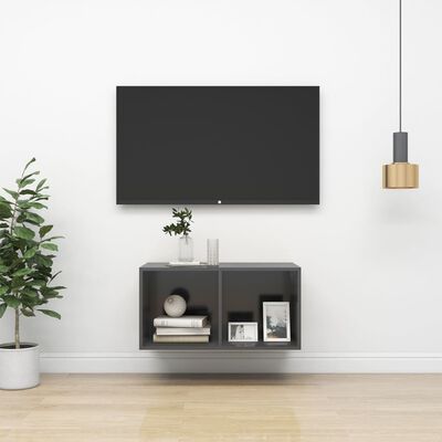 vidaXL Prie sienos montuojama TV spintelė, pilka, 37x37x72 cm, MDP