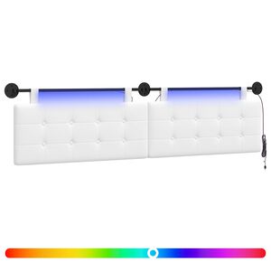 vidaXL Pakabinamas lovos galvūgalis Su LED &scaron;viesa Balta Audinys