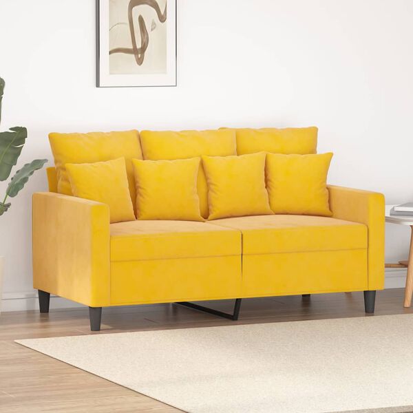 vidaXL Dvivietė sofa, geltonos spalvos, 120cm, aksomas