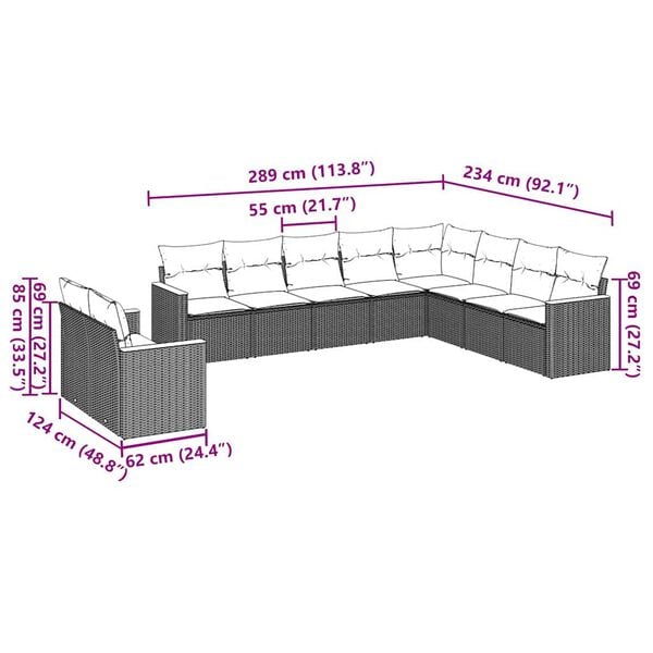 vidaXL Sodo komplektas su pagalvėlėmis, 10 dalių, juodas, poliratanas