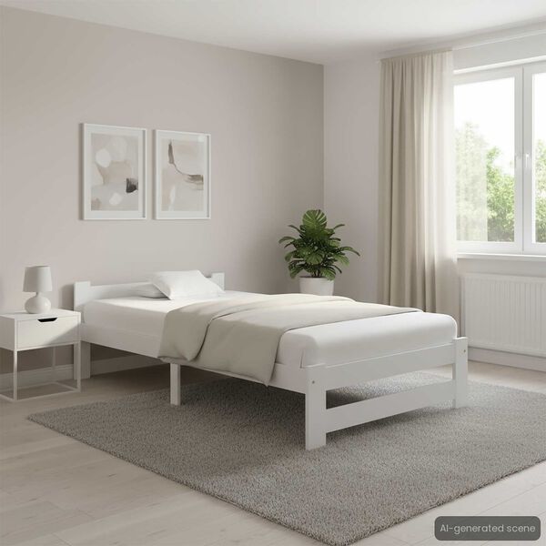 vidaXL Lovos rėmas, baltos spalvos, 100x200cm, pušies medienos masyvas