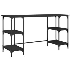 vidaXL Ra&scaron;omasis stalas, juodas, 140x50x75cm, metalas/apdirbta mediena