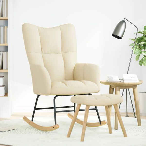 vidaXL Supama kėdė su pakoja, kreminės spalvos, audinys