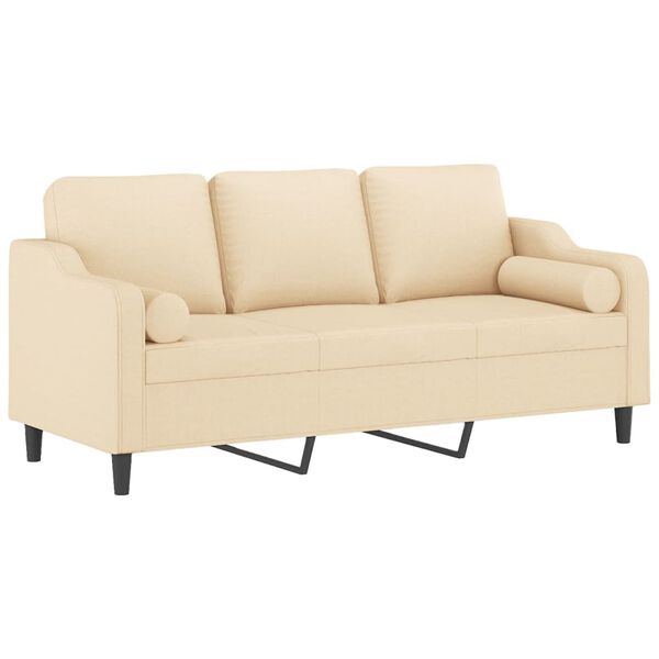 vidaXL Trivietė sofa su pagalvėmis, kreminė, 180cm, audinys