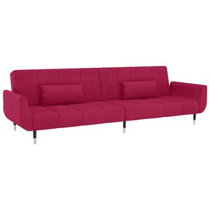 vidaXL Dvivietė sofa-lova su dvejomis pagalvėmis, vyno, aksomas
