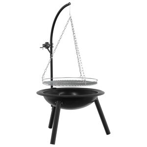 vidaXL Ugnies duobė su reguliuojamomis grotelių ⌀55,5 x 107,5 cm Juoda
