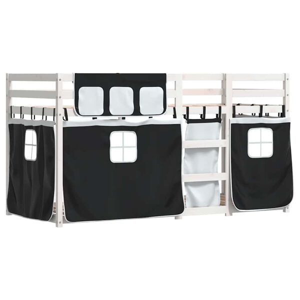 vidaXL Dviauk&scaron;tė lova su užuolaidomis, balta/juoda, 75x190cm, pu&scaron;is