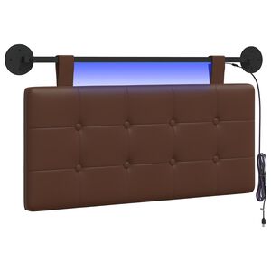 vidaXL Pakabinamas lovos galvūgalis Su LED &scaron;viesa Ruda Dirbtinė oda