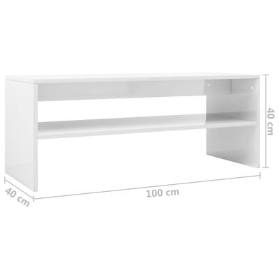 vidaXL Kavos staliukas, baltas, 100x40x40cm, apdirbta mediena, blizgus