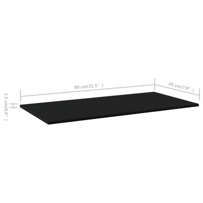 vidaXL Knygų lentynos plokštės, 4vnt., juodos, 80x20x1,5cm, MDP