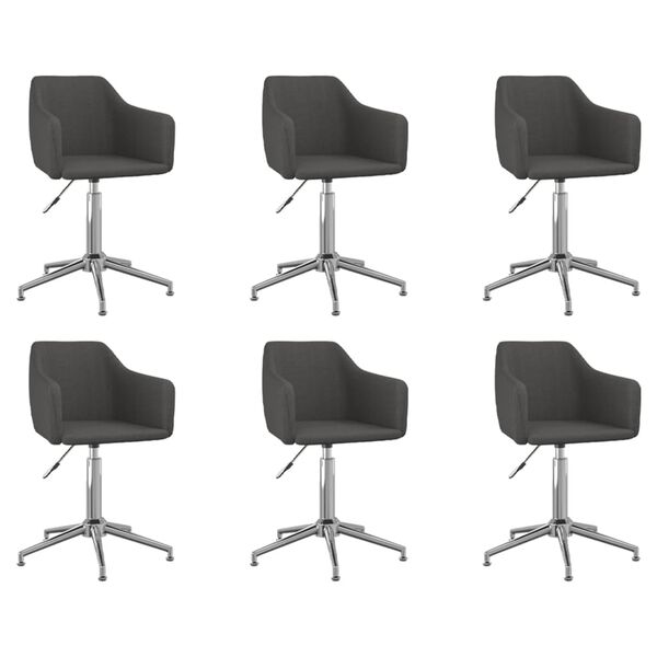 vidaXL Besisukančios valgomojo kėdės, 6vnt., tamsiai pilkos, audinys