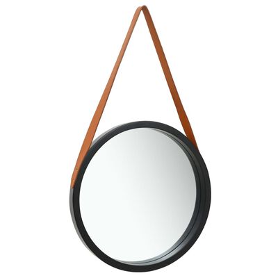 vidaXL Sieninis veidrodis su dirželiu, juodos spalvos, 50cm