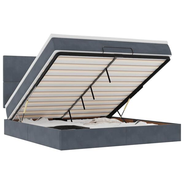 vidaXL Osmanų lovos rėmas su čiužiniais, pilkas, 180x200cm, aksomas