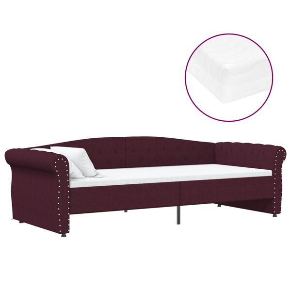 vidaXL Lova su čiužiniu ir USB i&scaron;vestimi, violetinė, 90x200cm, audinys