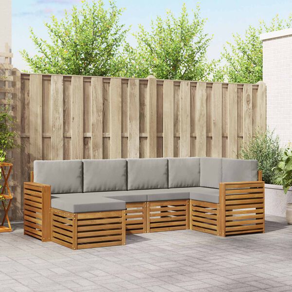 vidaXL Sekcijos sofų komplektas 6 pcs Natūrali ir &scaron;viesiai pilka