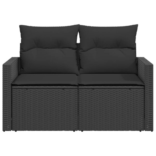 vidaXL Sodo sofa su pagalvėlėmis, dvivietė, juoda, polirotangas