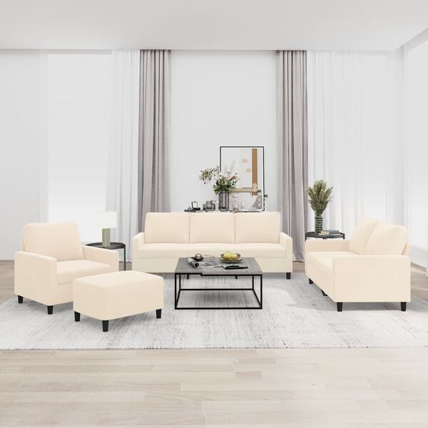 vidaXL Sofos komplektas su pagalvėlėmis, 4 dalių, kreminis, aksomas