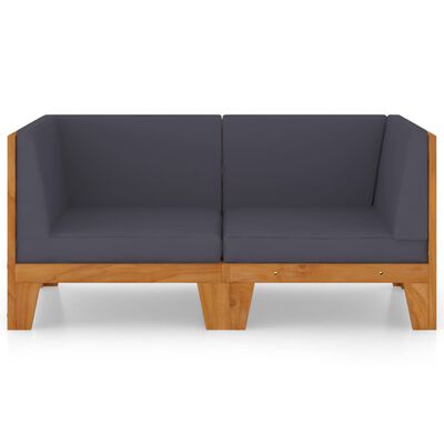 vidaXL Dvivietė sofa su pilkomis pagalvėlėmis, akacijos masyvas