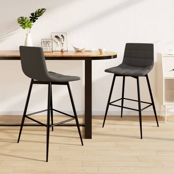 vidaXL Baro taburetės, 2vnt., tamsiai pilkos spalvos, aksomas