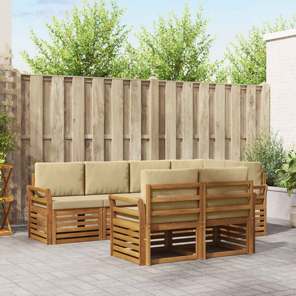 vidaXL Sofų komplektai su pagalve 7 pcs Natūralus ir bežinis