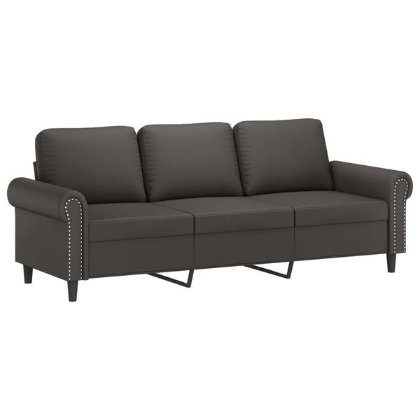 vidaXL Trivietė sofa su pagalvėmis, pilka, 180cm, dirbtinė oda