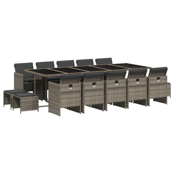 vidaXL Sodo komplektas su pagalvėlėmis, 15 dalių, pilkas, poliratanas