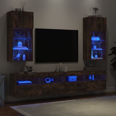 vidaXL TV spintelės su LED, 2vnt., dūminio ąžuolo, 40,5x30x90cm