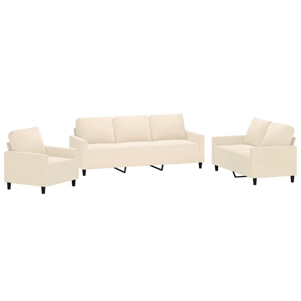 vidaXL Sofos komplektas su pagalvėlėmis, 3 dalių, kreminis, aksomas