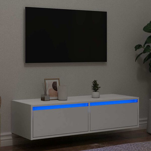 vidaXL Televizoriaus spintelė su LED ap&scaron;vietimu, balta, 100X35,5x25 cm