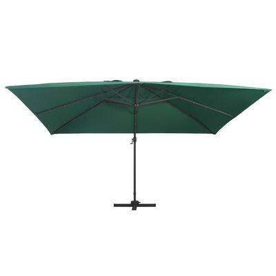 vidaXL Gembinis skėtis su LED/aliuminio stulpu, žalias, 400x300cm