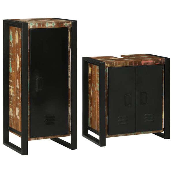 vidaXL Vonios baldų rinkinys su lentyna 2 pcs Kieta atnaujinta mediena