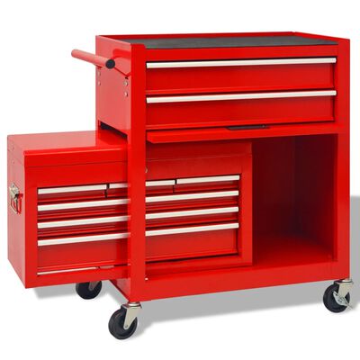 vidaXL Dirbtuvės įrankių vežimėlis, 6 stalčiai, plienas, raudonas