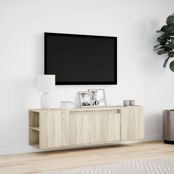 vidaXL Sieninė TV spintelė su LED lemputėmis, ąžuolo, 135x31x39,5cm