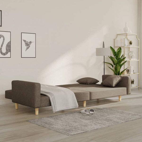 vidaXL Dvivietė sofa-lova su dvejomis pagalvėmis, taupe, audinys