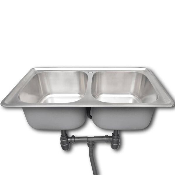Dviguba Nerūdijančio Plieno Virtuvės Plautuvė, Kvadratinė, su Sifonu