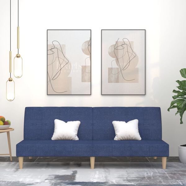 vidaXL Dvivietė sofa-lova, mėlynos spalvos, audinys