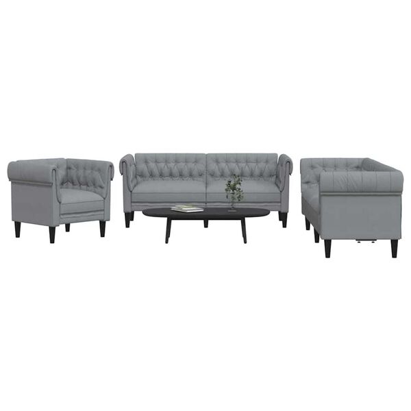 vidaXL Svetainės sofa 3 pcs &Scaron;viesiai pilka audinys