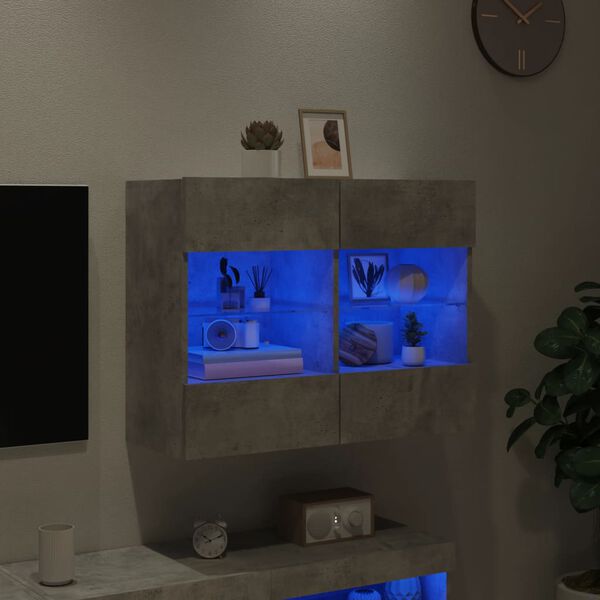 vidaXL Sieninė TV spintelė su LED lemputėmis, betono, 78,5x30x60,5cm