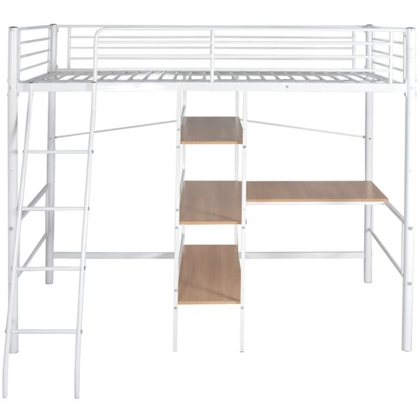 vidaXL Dviauk&scaron;tė lova su stalu, balt. ir rud. sp., 90x200cm, metal.